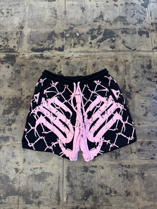 Black & Pink Graffiti Streetwear Mesh Shorts